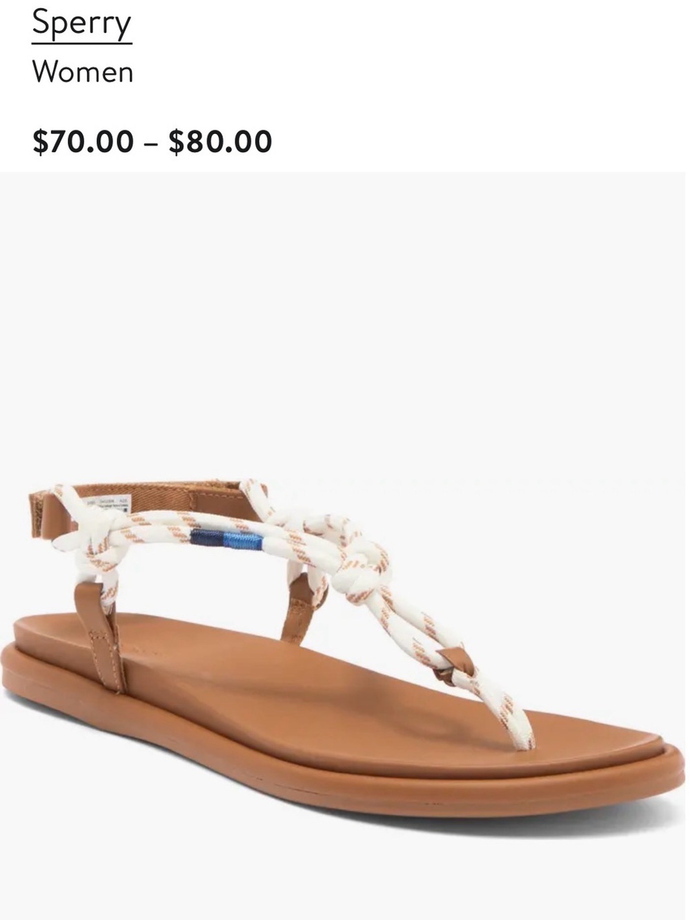 Sperry White Rope T-Strap Sandal with Tan Footbed
